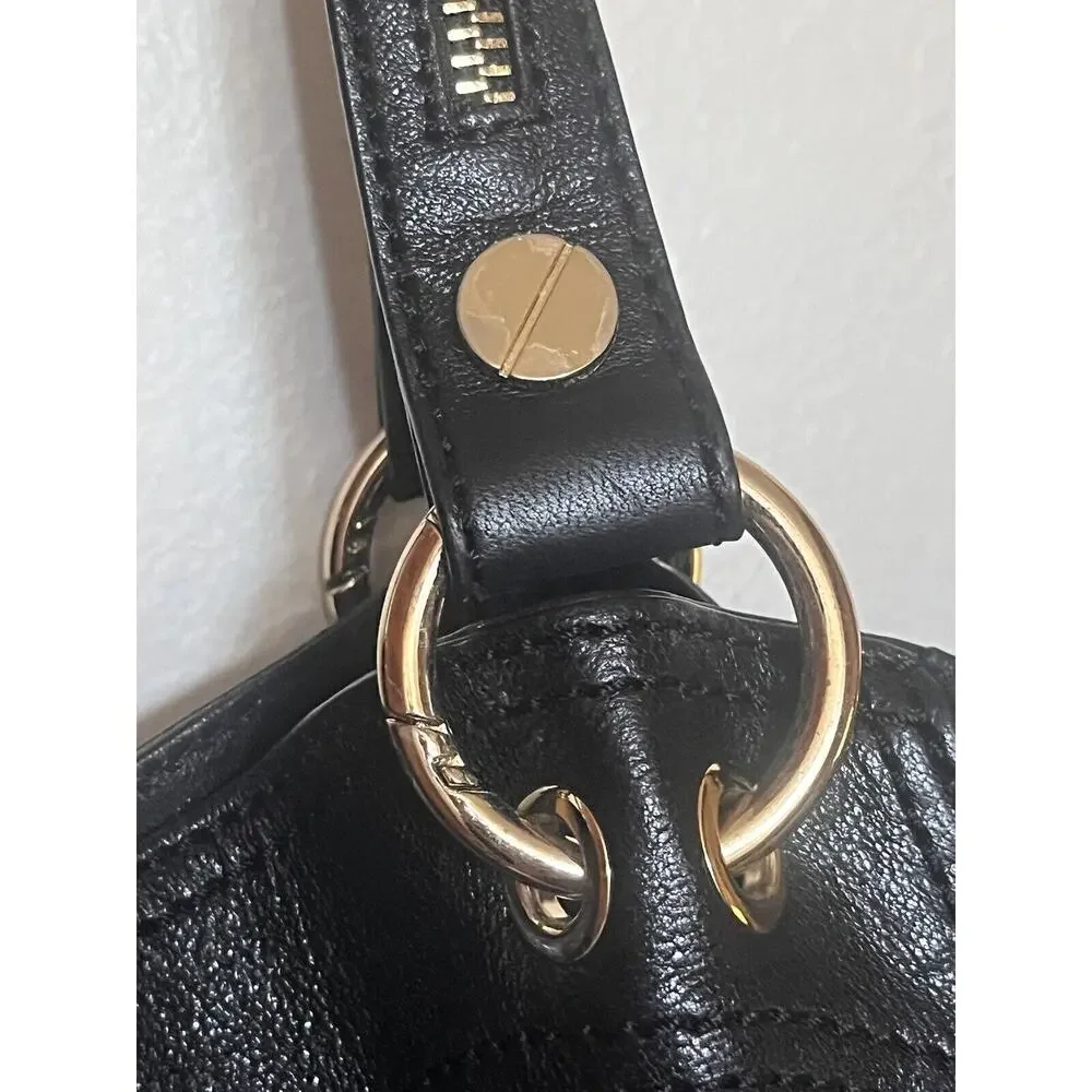 Michael Kors Moxley Black Leather Gold Zippers Details Shoulder Bag